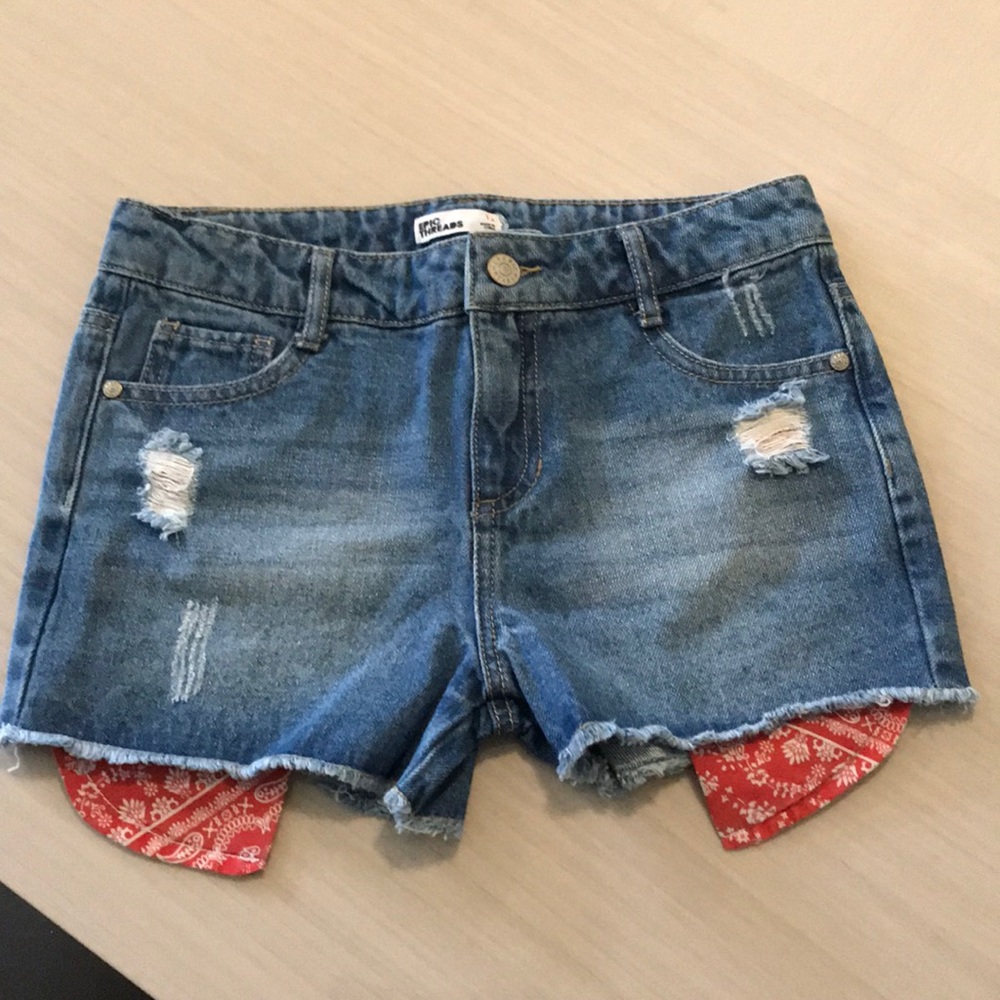 Epic Threads Blue Denim Shorts with Red Bandana Trim